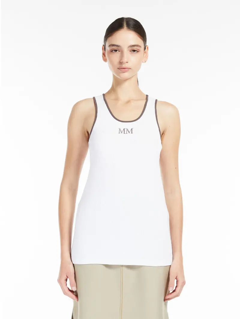 White Chalk Ribbed Top With Front Embroidery 1