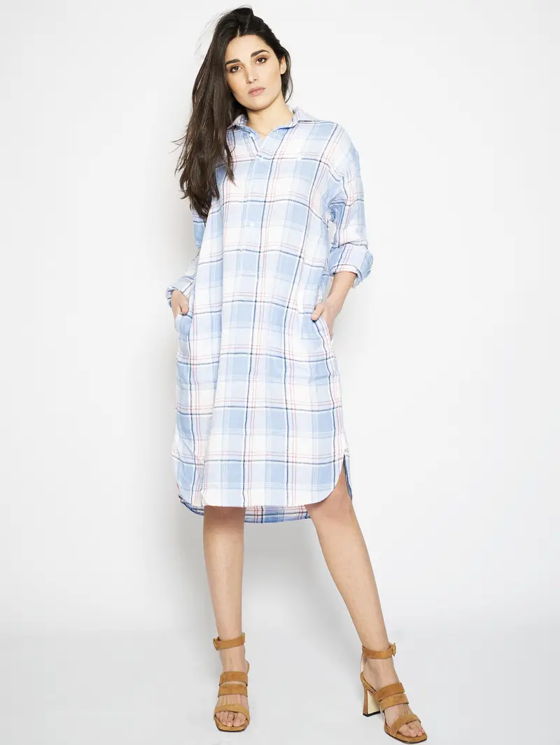 White Checked Linen Dress 1