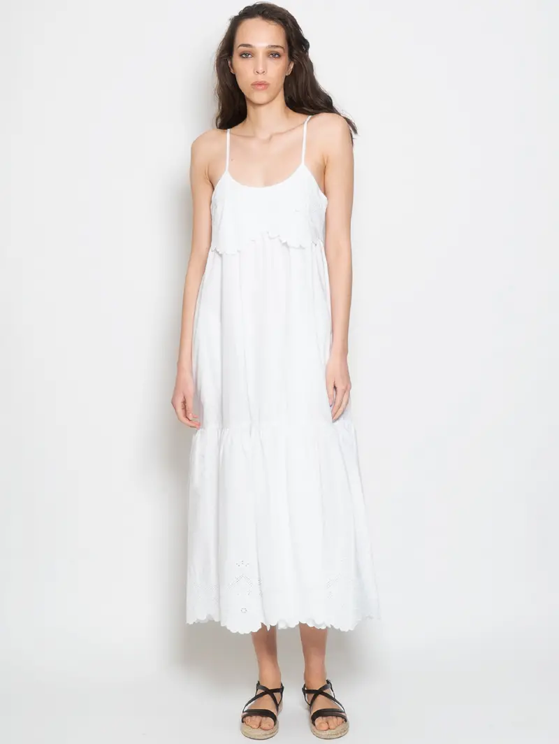 White Cotton Long Dress With Embroidery 1