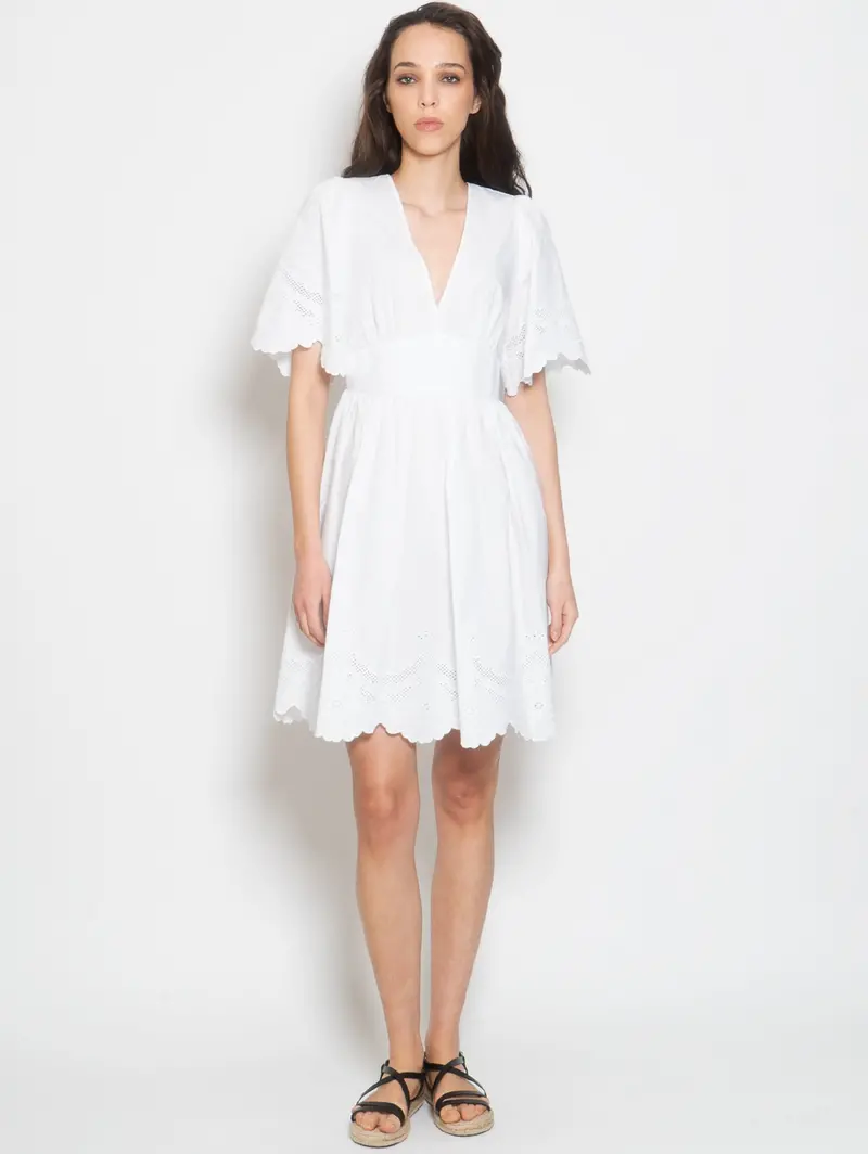 White Cotton Short Dress With Embroidery 1