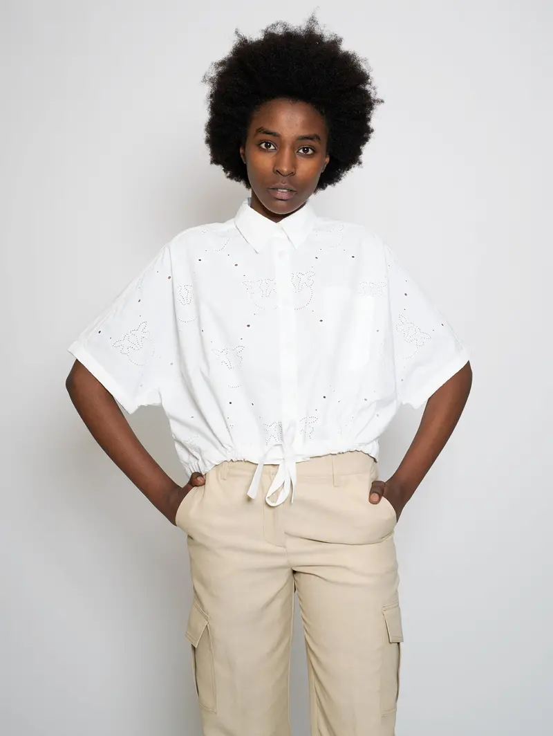 White Cropped Sangallo Lace Shirt 1