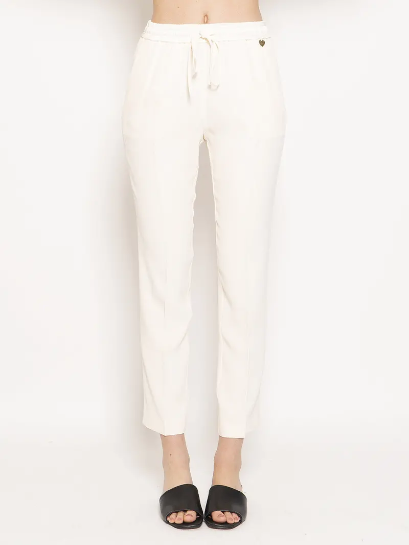 White Drawstring Waist Trousers 1