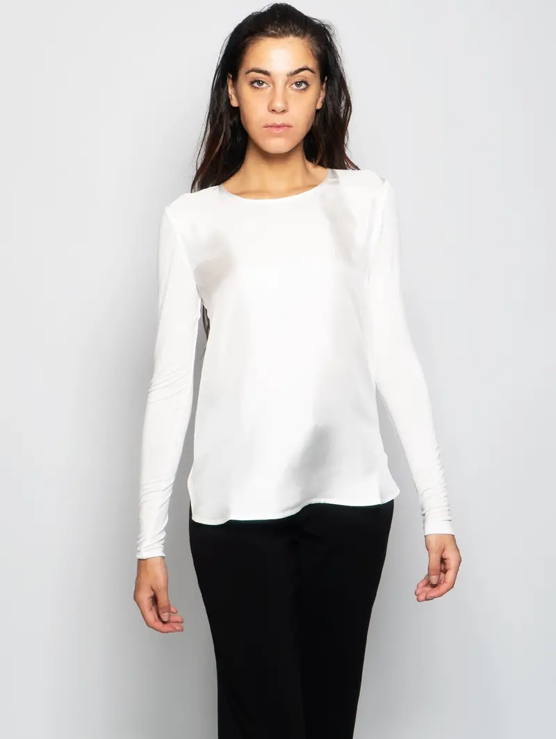 White Dual-Fabric Box-Print T-Shirt 1