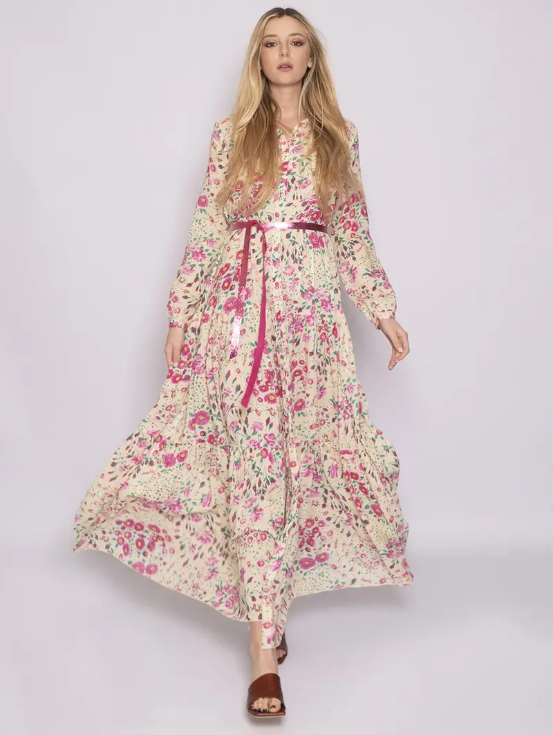 White Floral-Print Long Dress 1