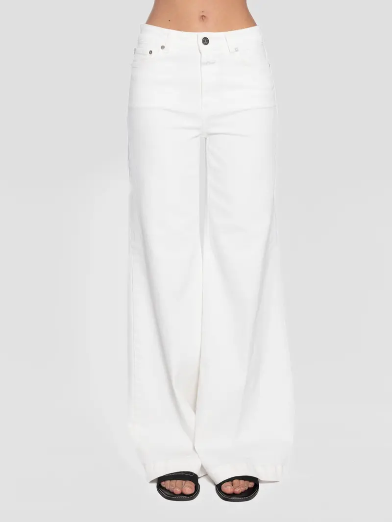 White High-Waisted Palazzo Denim Trousers 1