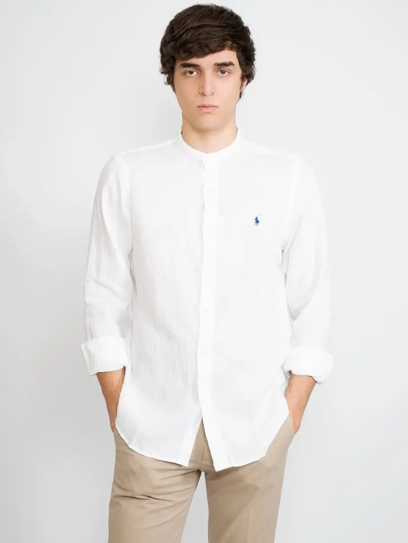 White Korean-Collar Linen Shirt 1