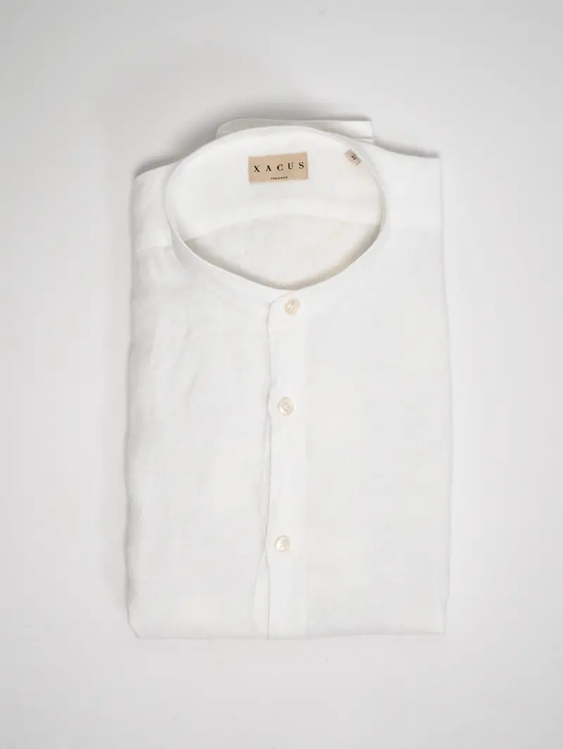 White Korean-Collar Linen Shirt 1