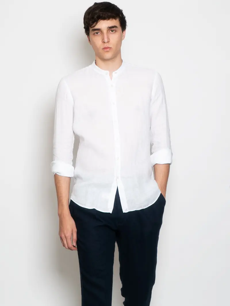 White Korean-Style Linen Shirt 1