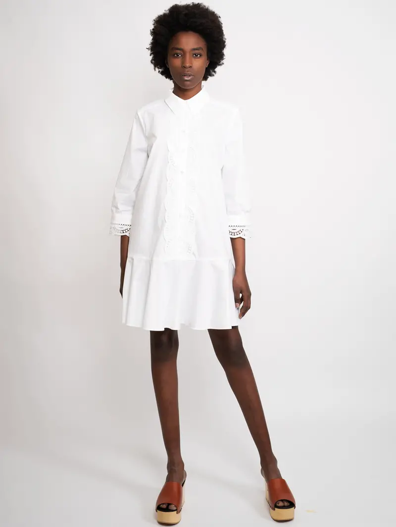 White Lace-Appliqué Chemisier Dress 1