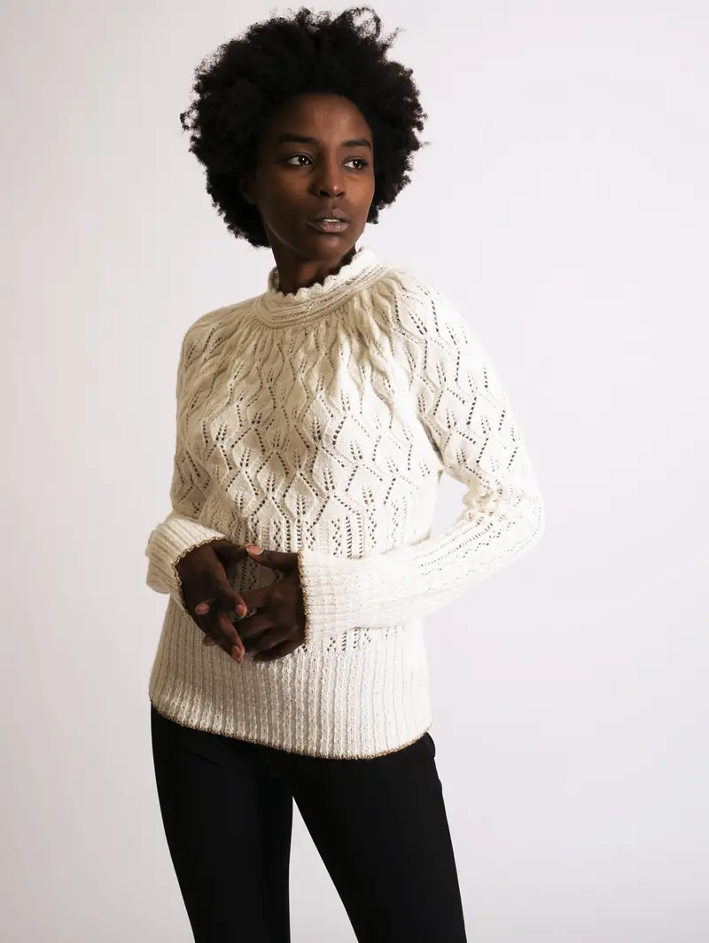 White Lace-Knit Sweater 1