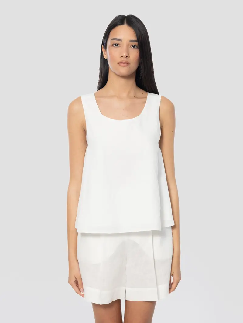 White Linen A-Line Sleeveless Top 1