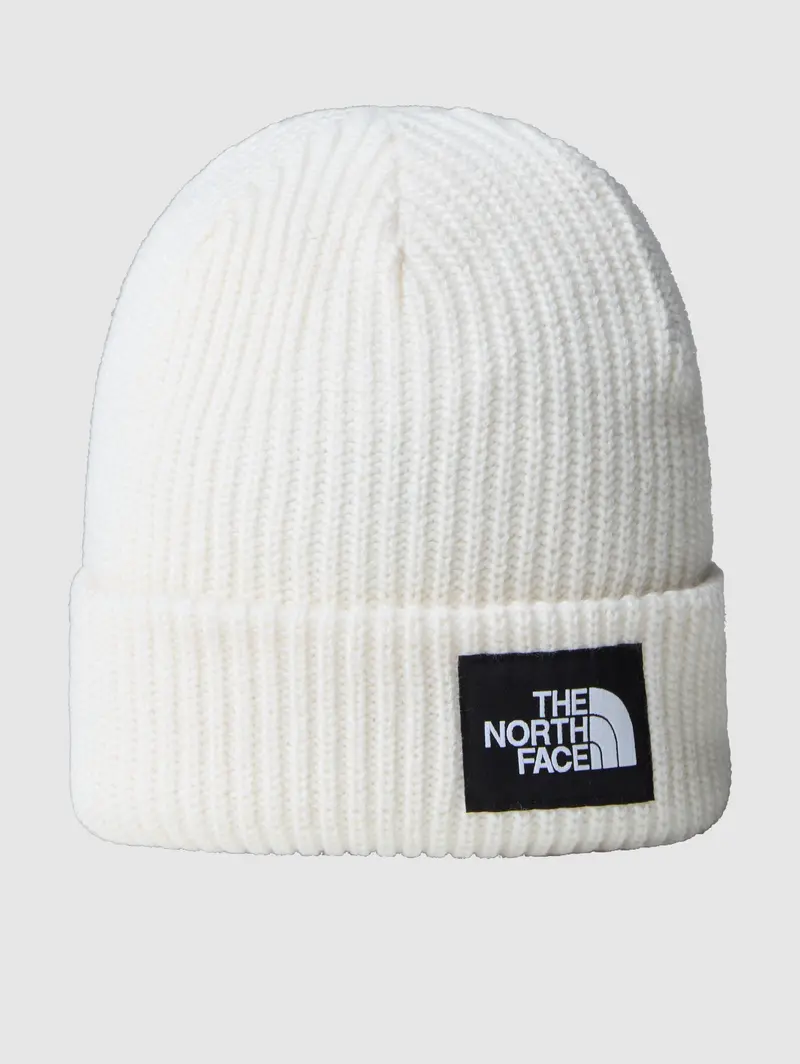 White-Logo Ribbed Knit Beanie 1