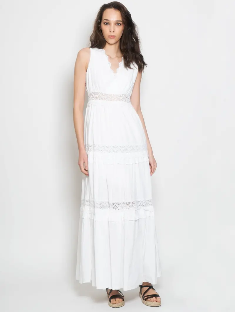 White Macramé Lace Long Dress 1