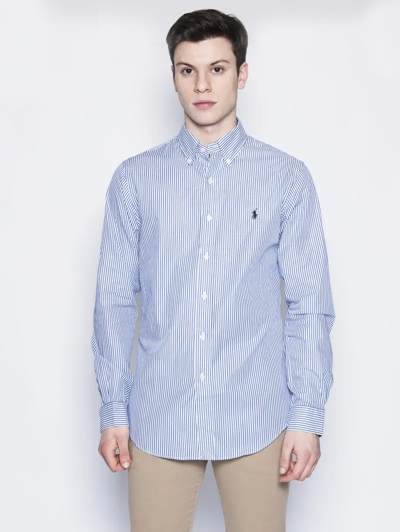 White & Navy Blue Striped Shirt 1