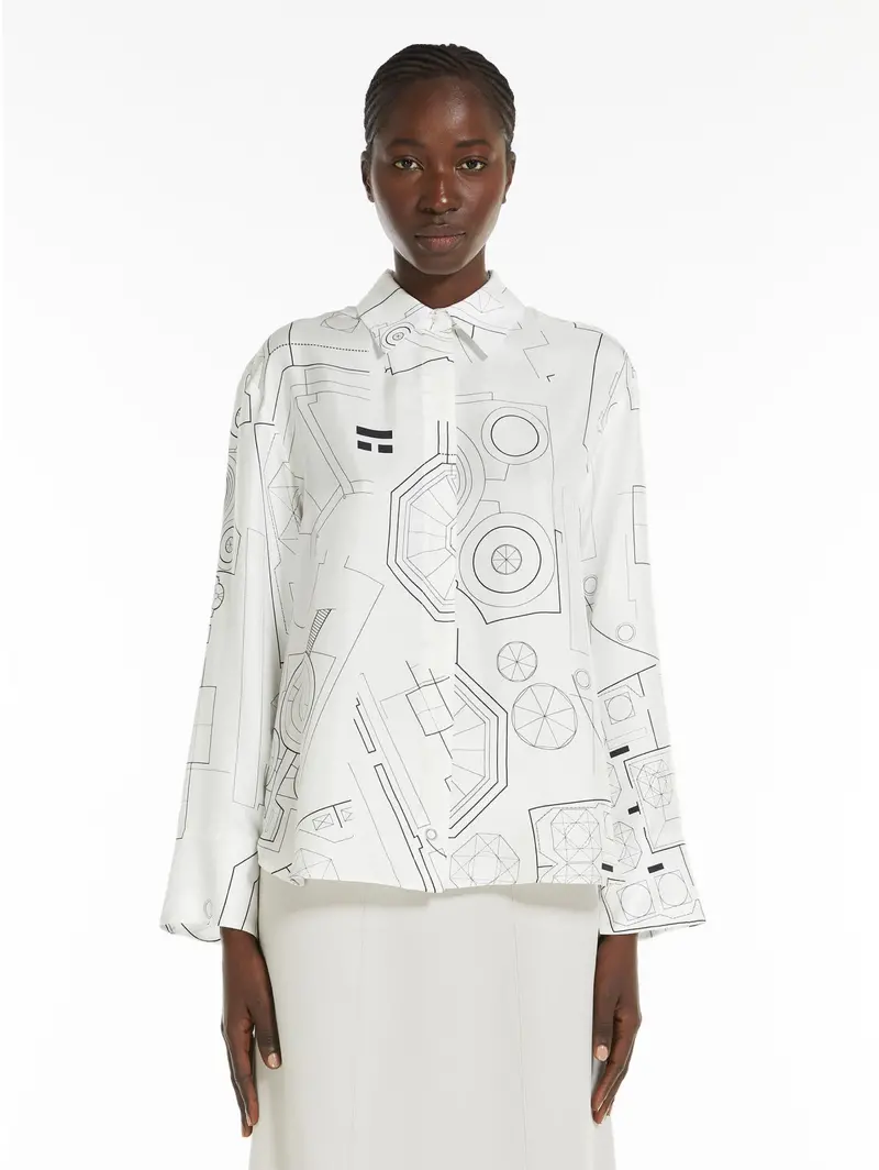 White Printed Silk Shirt 1