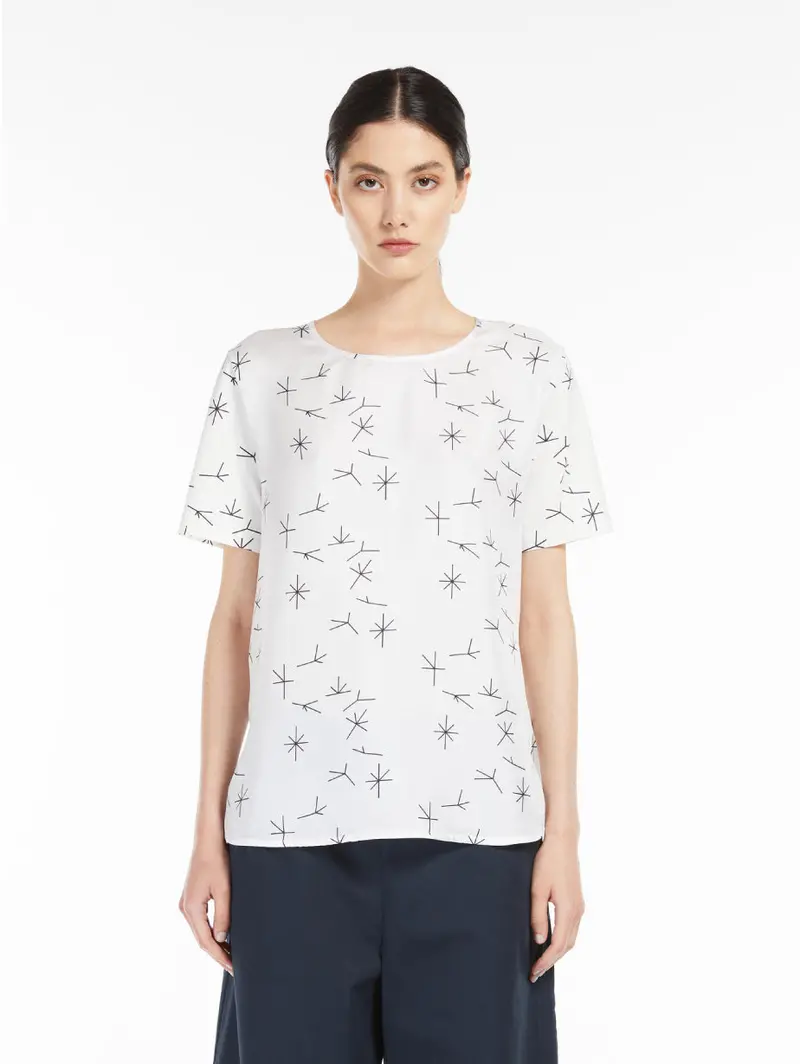 White Silk-And-Jersey Printed Lina Blouse 1