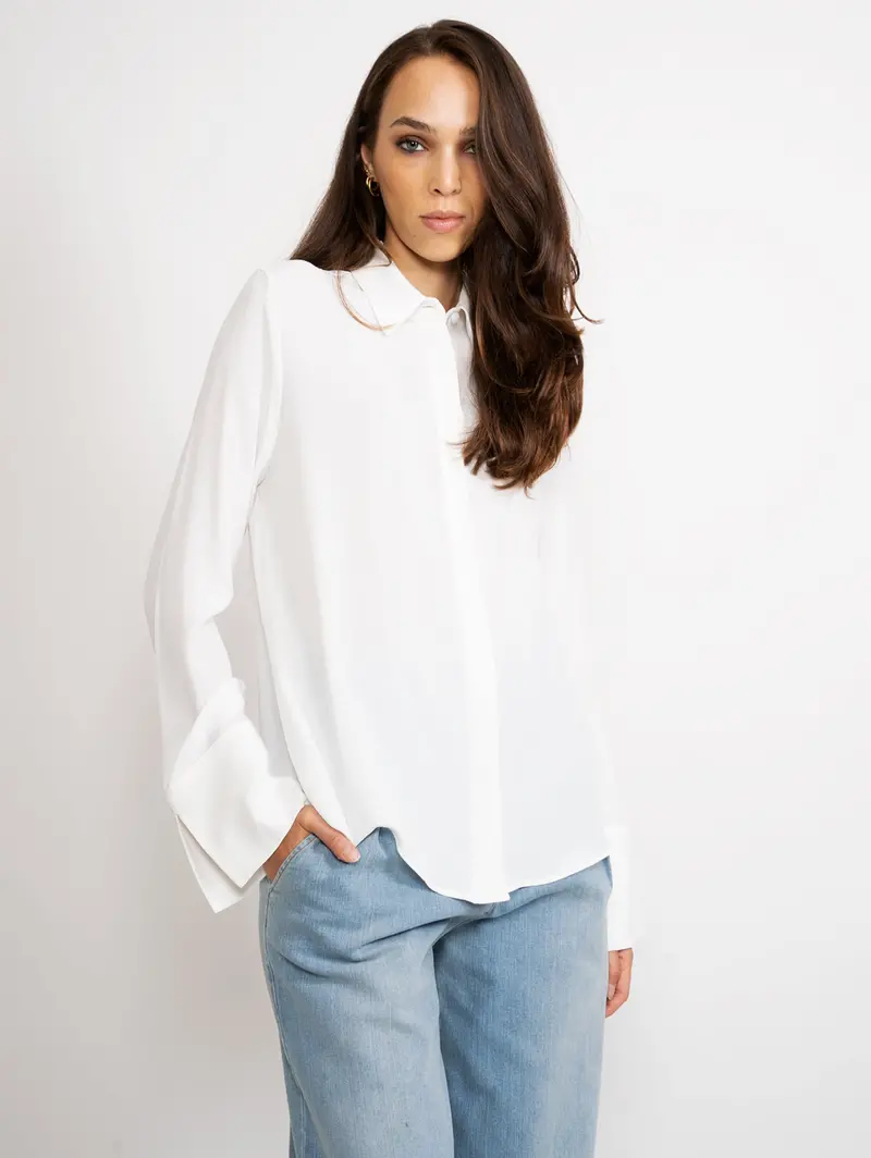 White Silk Shirt With Side Slits 1