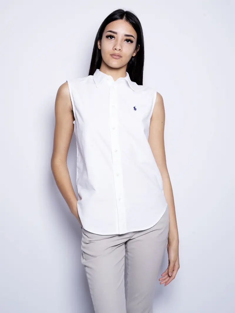 White Sleeveless Oxford Shirt 1