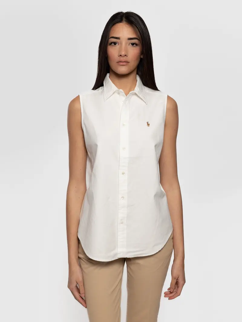 White Sleeveless Oxford Shirt 1