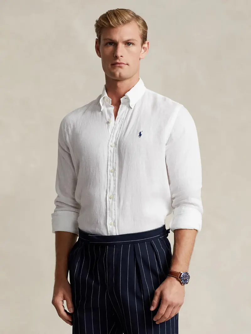 White Slim-Fit Linen Shirt 1
