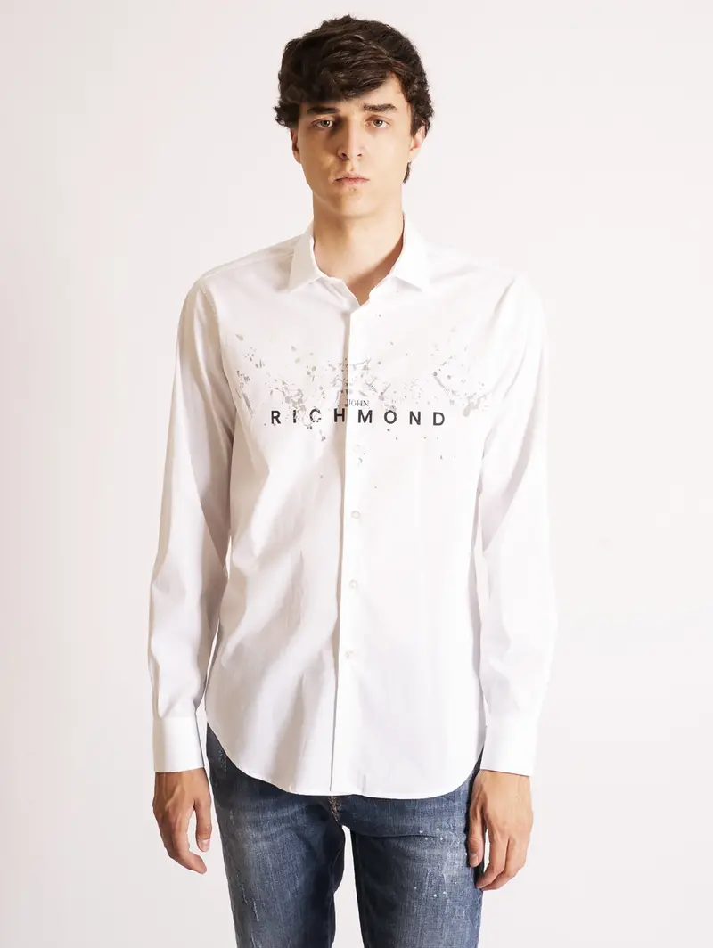 White Splatter-Print Logo Shirt 1