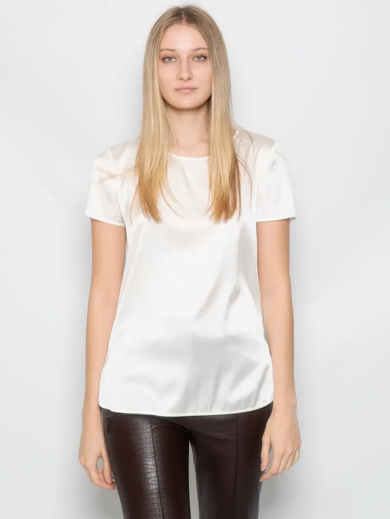 White Stretch Silk Blouse 1