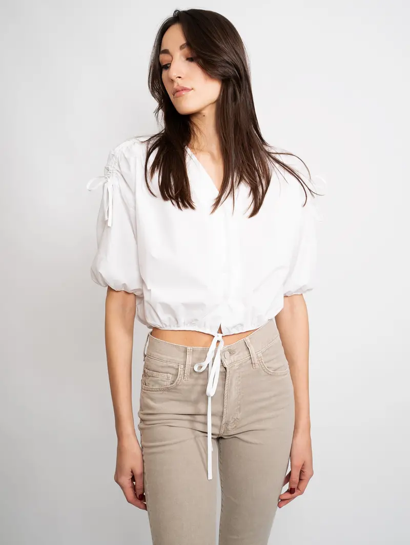 White V-Neck Cropped Shirt 1