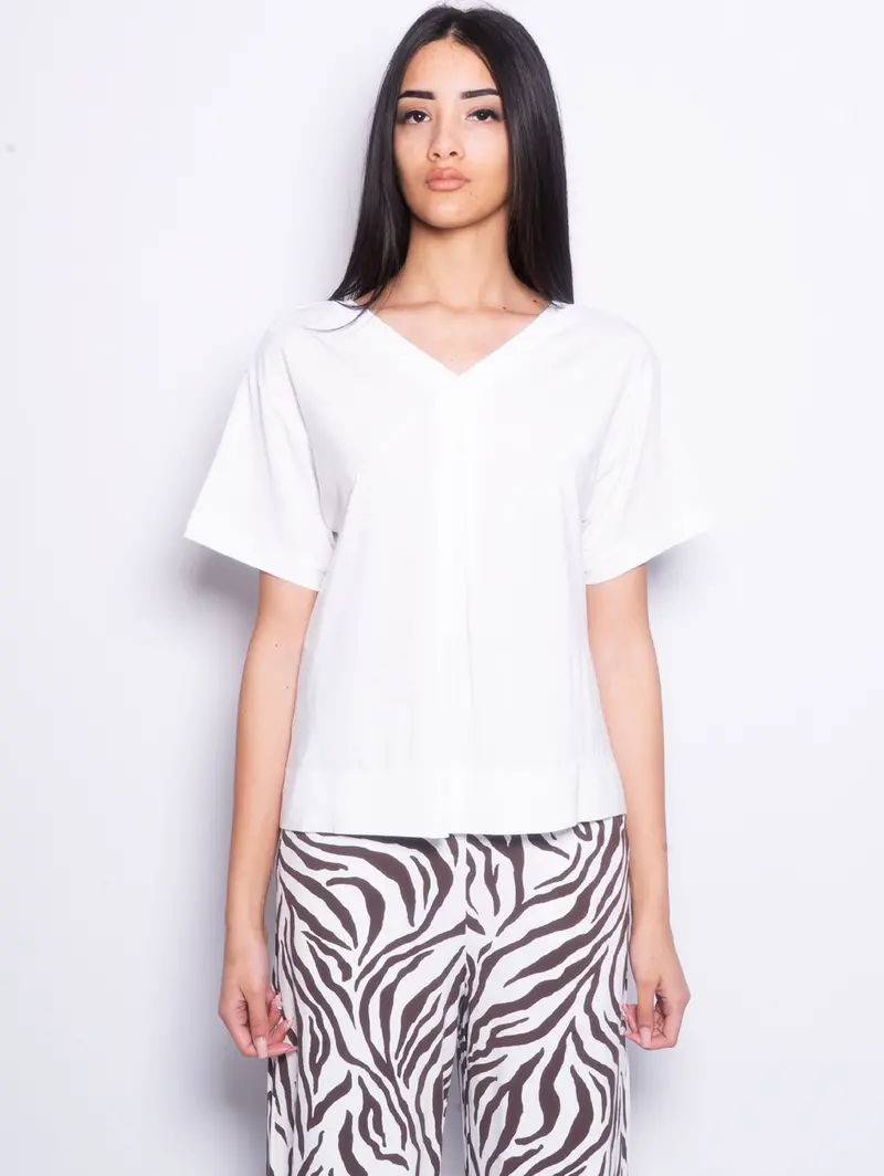 White V-Neck Jersey Blouse 1