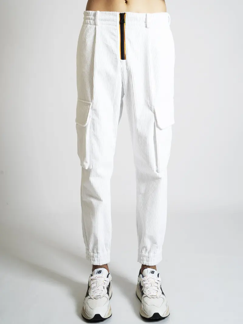 White Velvet Cargo Pants 1