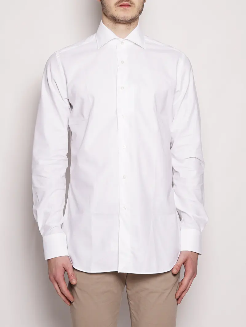 White Woven Cotton Dress Shirt 1