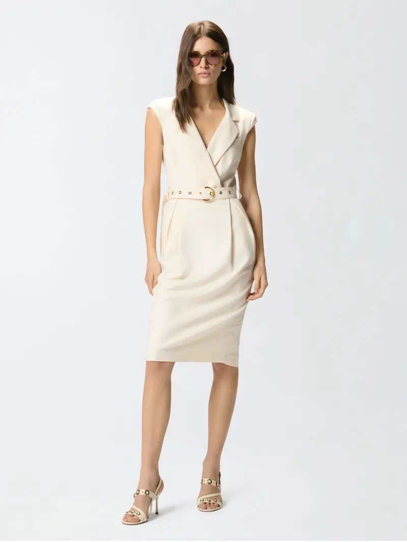 White Wrap Midi Dress With Self-Tie Belt 1