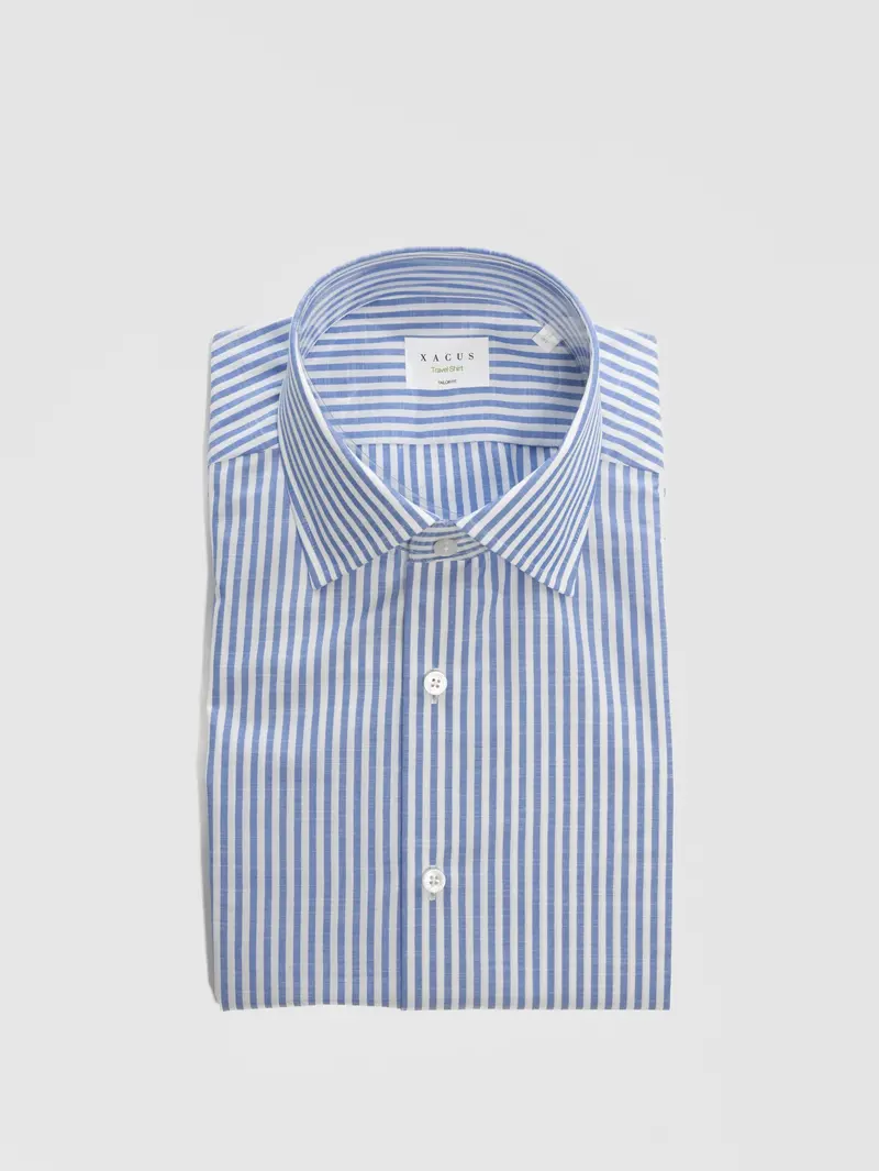 Wrinkle-Free White And Navy Stripe Dress Shirt 1