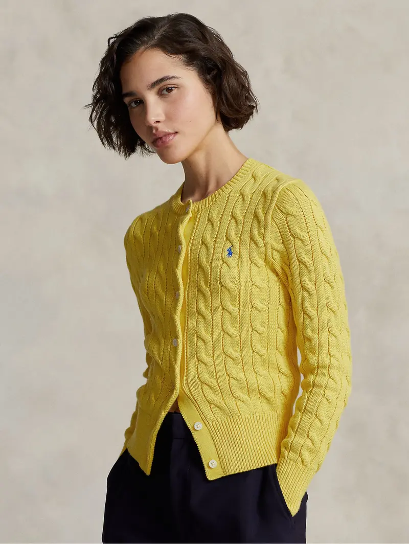 Yellow Cable-Knit Cardigan 1