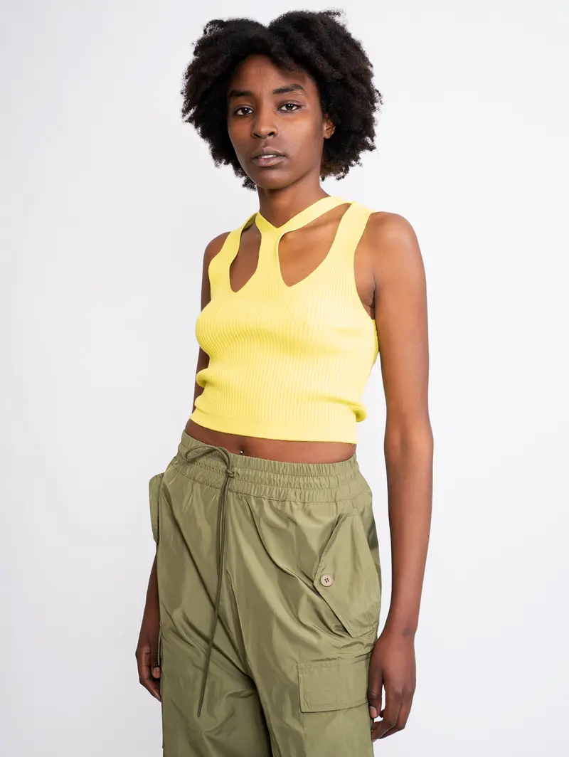Yellow Ribbed Cropped Top 1