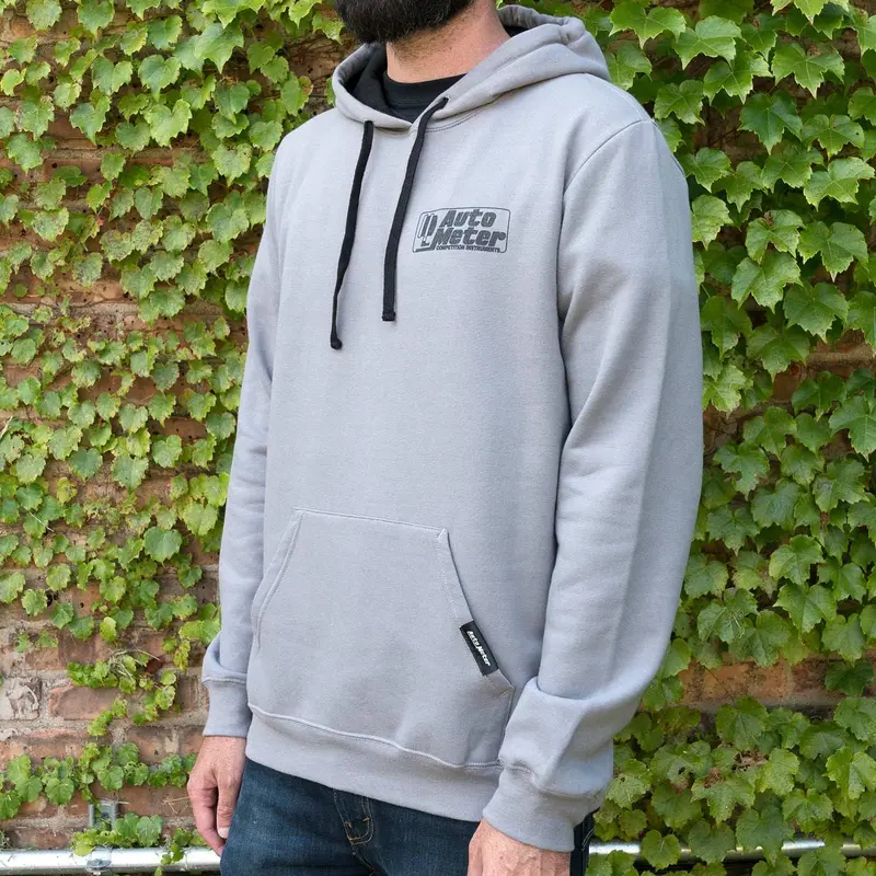 Autometer Competition Hoodie – Adult Medium Gray Pullover With Racing-Themed Design 1