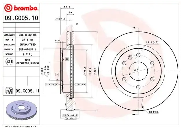 Brembo 09C00511C02 Premium Front Disc Brake Rotor 1
