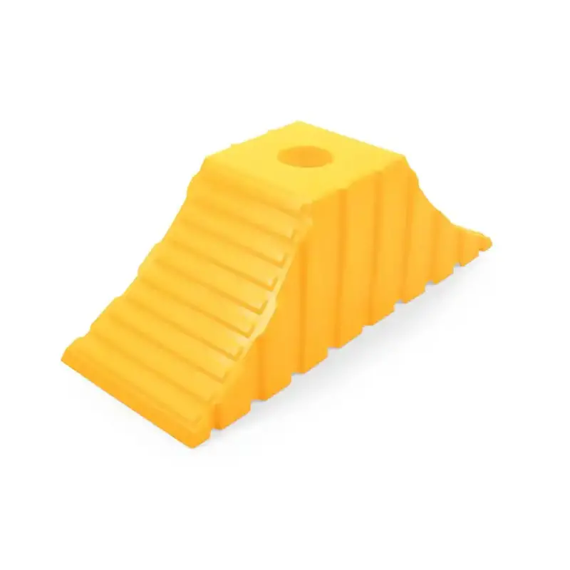 Camco 44435 Tandem Axle Wheel Chock – Yellow Hard Plastic For Secure Trailer Parking 1
